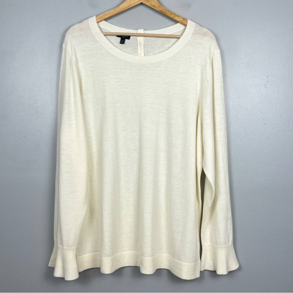 Talbots ivory nylon lambswool blend pullover ruffle cuff sweater, size 2X.